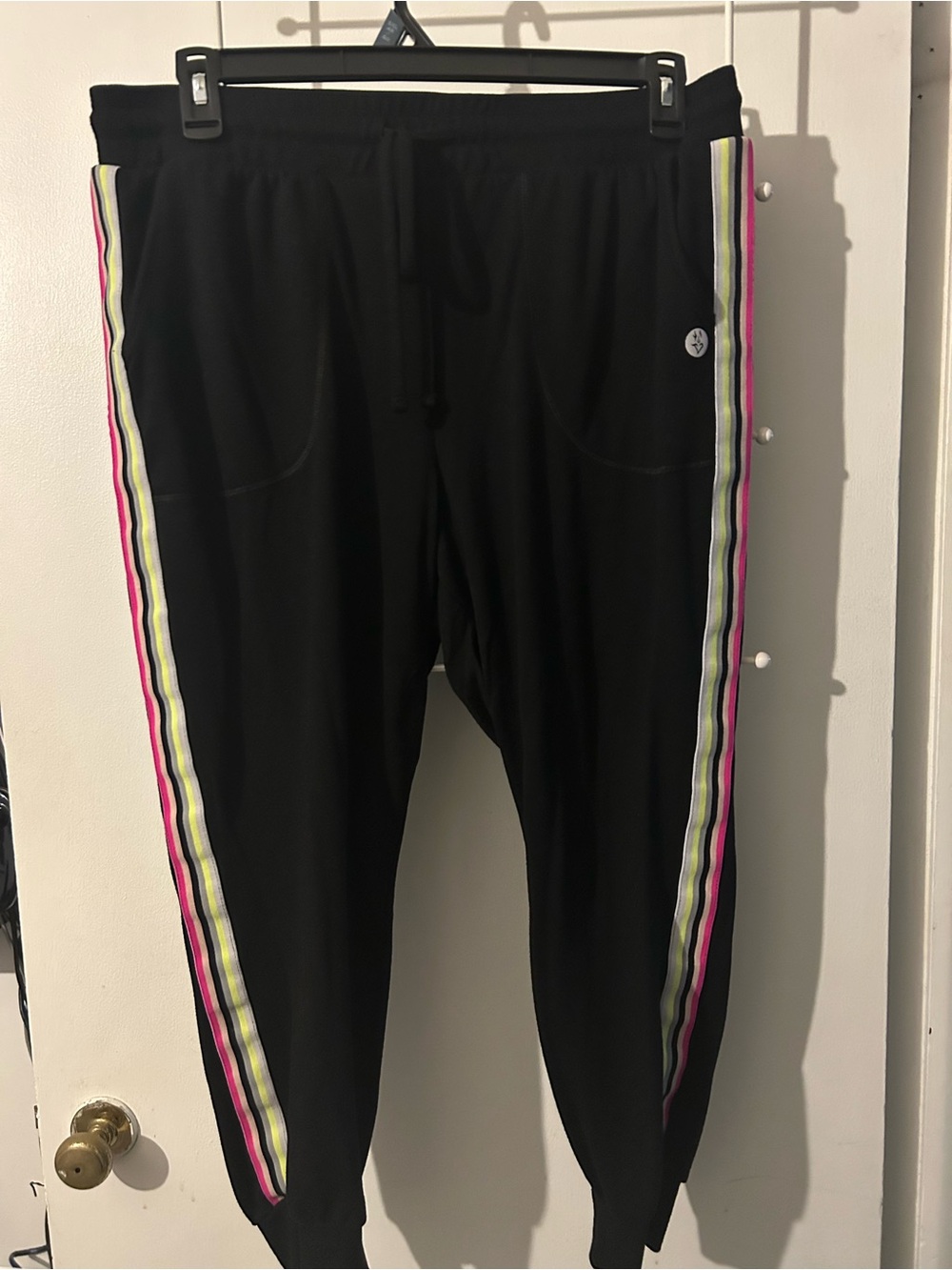 Torrid Black Joggers with Neon Pink & Neon Yellow Side Stripes